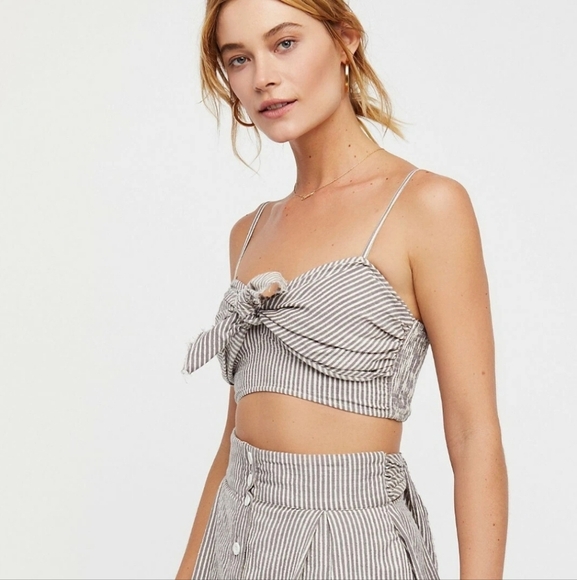Free People NWT One Railroad‎ Twin Ties Striped Tie Top Cropped Medium - Picture 1 of 11